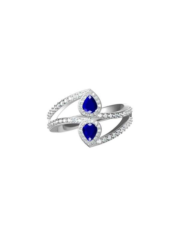 White Gold Custom Diamond Blue Colorstone Ring