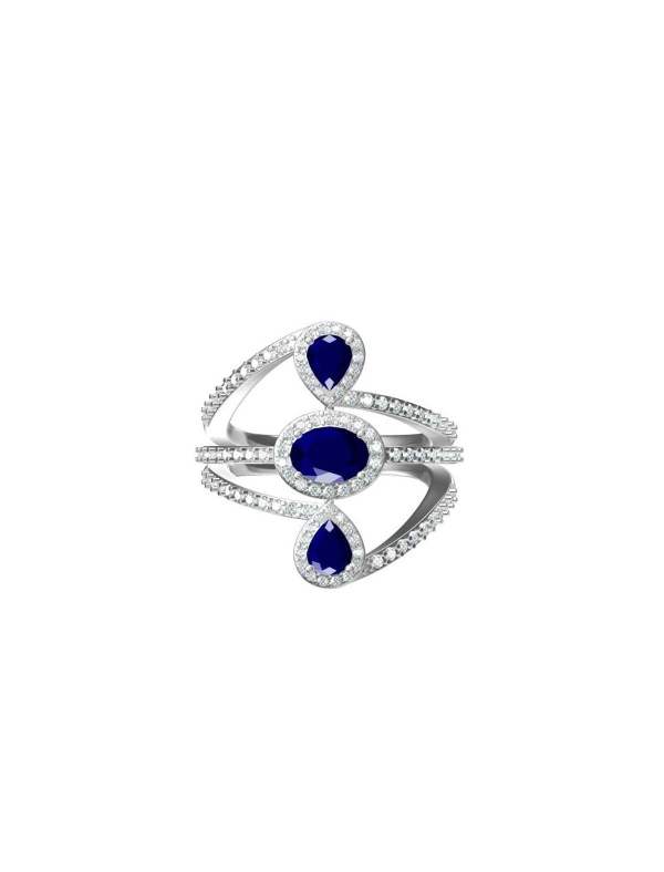 White Gold Custom Diamond Blue Colorstone Ring for Women